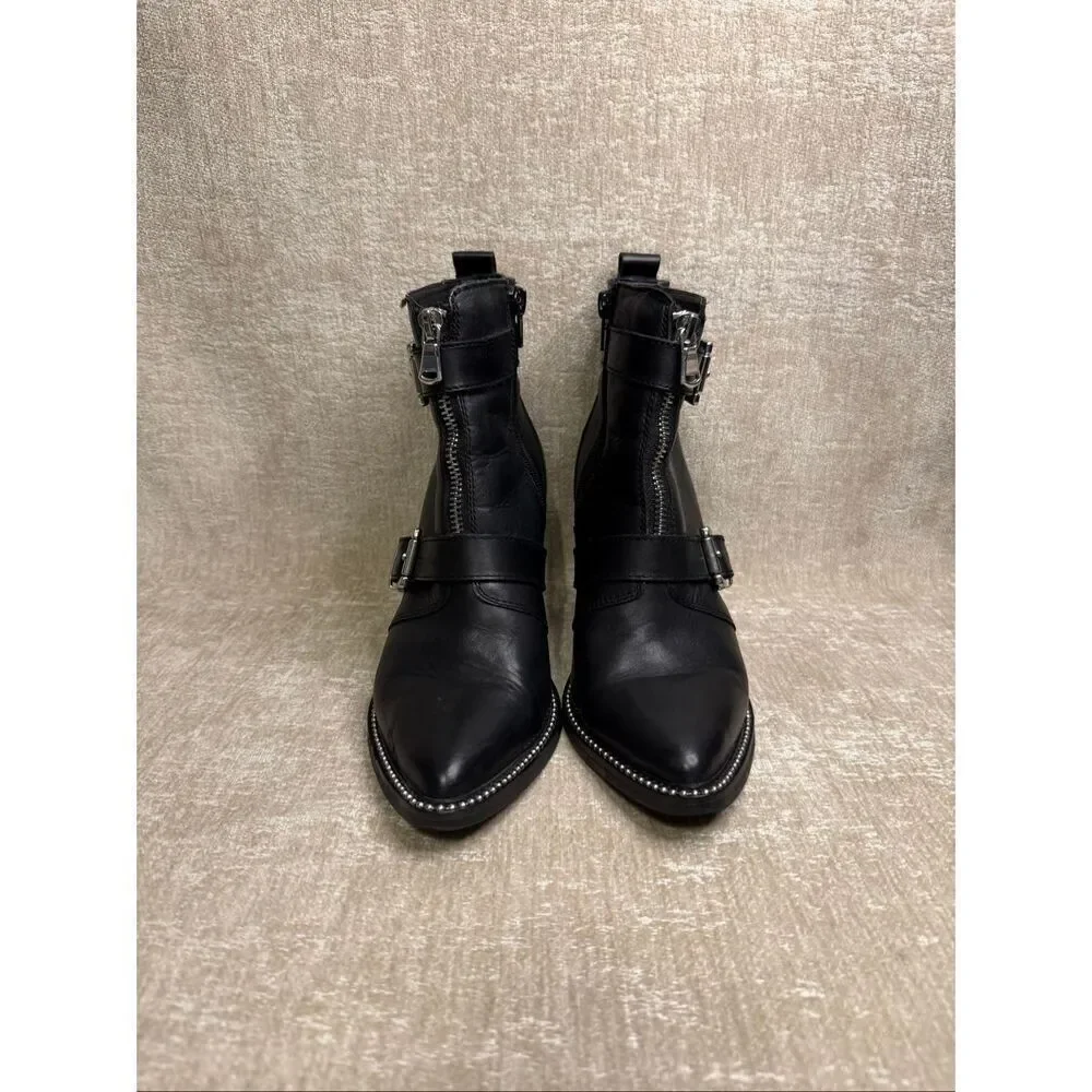 Steve Madden Women's Moto Buckle Stud Leather Halle Ankle Boots Black Size 6.5
